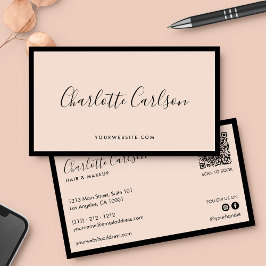 Luxe Modern Script Blush Pink QR Social Media Visitekaartje
