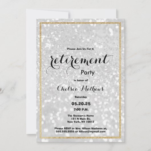 Luxe modern wit goud glitter Pensioen Party Kaart (Voorkant)