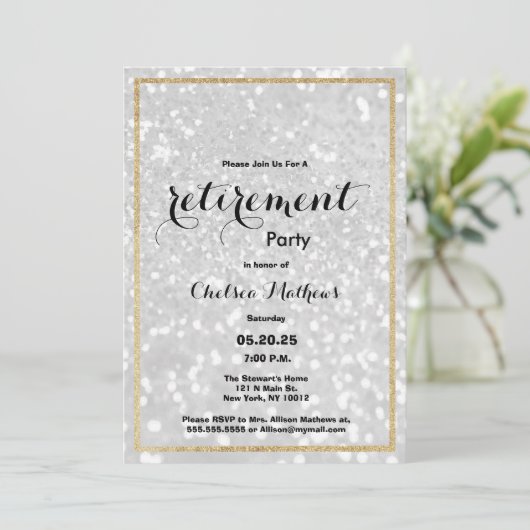 Luxe modern wit goud glitter Pensioen Party Kaart (Staand voorkant)