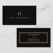 LUXE MODERN ZWART EN GOUD INITIAAL MONOGRAM LOGO VISITEKAARTJE (Voorkant / Achterkant)