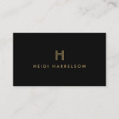 Luxe Modern Zwart en Goud Monogram Visitekaartje (Voorkant)