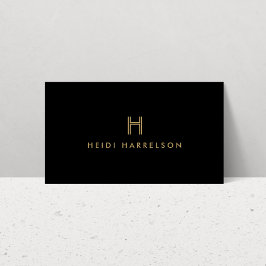 Luxe Modern Zwart en Goud Monogram Visitekaartje