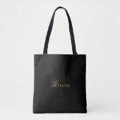 Luxe Modern Zwart Goud Script Monogram Tote Bag (Voorkant)