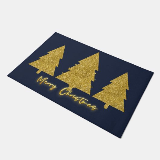 Luxe moderne elegante bomen goud en marineblauw deurmat (Schuin)