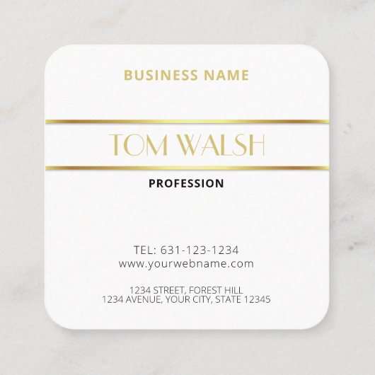 Luxe moderne elegante gouden monogram sjabloon vierkante visitekaartje (Achterkant)