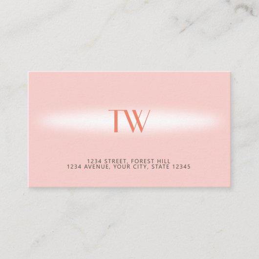 Luxe Moderne Elegante Lichtroze Monogram Visitekaartje (Voorkant)