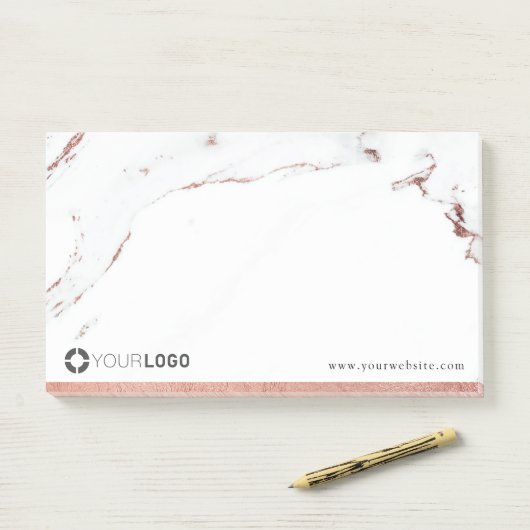 Luxe moderne faux roos goudmarmer logo post-it® notes (Op bureau)