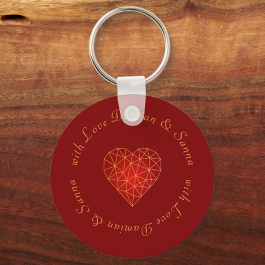 Luxe moderne geometrische gouden rode hart liefde sleutelhanger (Voorkant)