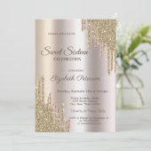 Luxe Moderne Glitterdruppels Goud Sweet 16 Kaart (Staand voorkant)
