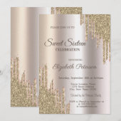 Luxe Moderne Glitterdruppels Goud Sweet 16 Kaart (Voorkant / Achterkant)