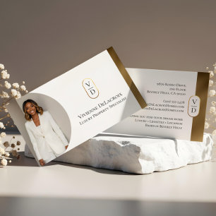 Luxe moderne gouden boogmonogram foto van onroeren visitekaartje