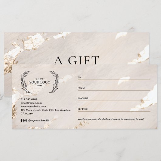 Luxe moderne gouden folie cadeaubon/certificaat (Voorkant / Achterkant)