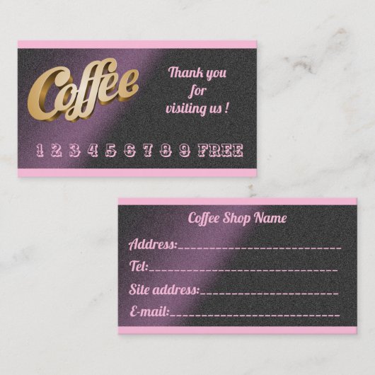 Luxe moderne, gratis roze koffie visitekaartje (Voorkant / Achterkant)