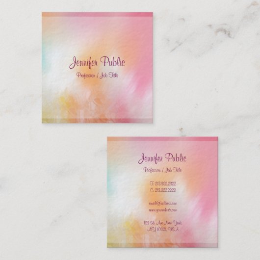 Luxe, moderne kleurrijke Abstracte Art Sjabloon Tr Vierkante Visitekaartje (Voorkant / Achterkant)