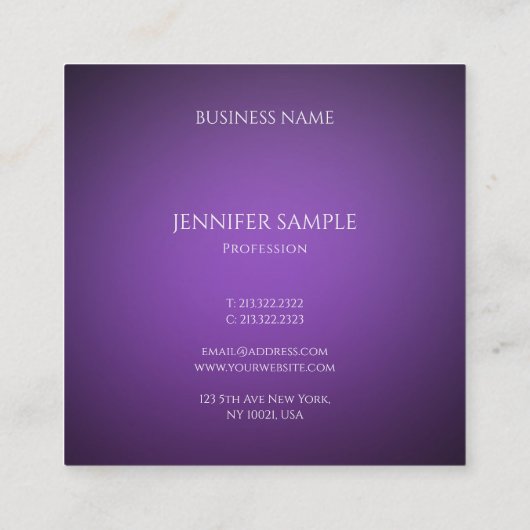 Luxe moderne minimalistische elegante Paarse Sjabl Vierkante Visitekaartje (Achterkant)