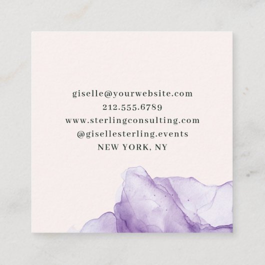 Luxe moderne Paarse Waterverf goudfolie Vierkante Visitekaartje (Achterkant)