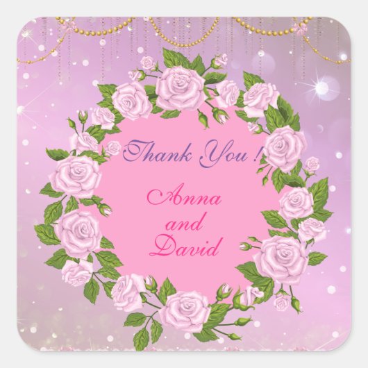 Luxe Moderne Roos Voeg Je Tekst Toe Vierkante Stic Sticker (Voorkant)