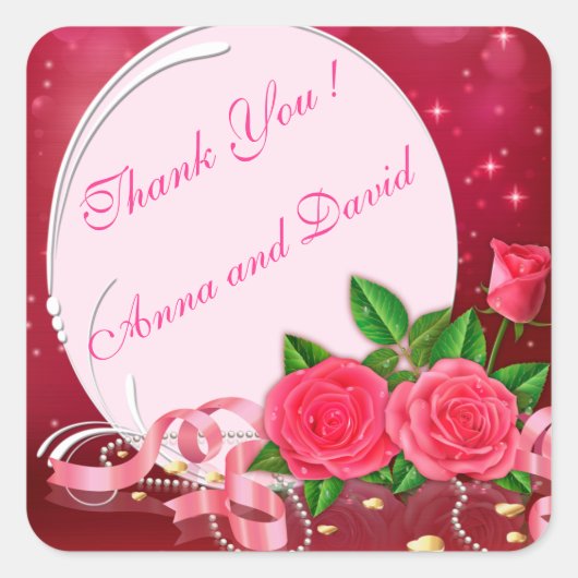 Luxe Moderne Roze Roos Voeg Uw Tekst Toe Vierkante Sticker (Voorkant)