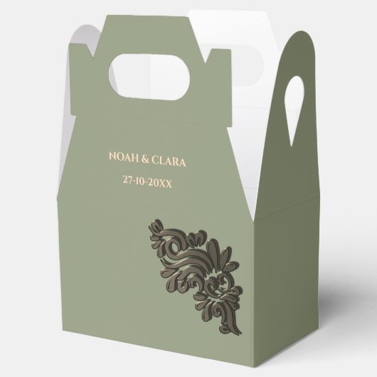 Luxe Moderne Sage groen & faux goud metallic Bedankdoosjes (Geopend)