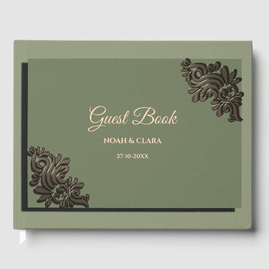 Luxe Moderne Sage groen & goud metallic Gastenboek (Voorkant)