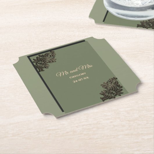 Luxe Moderne Sage groen & goud metallic Kartonnen Onderzetters (Gekanteld)