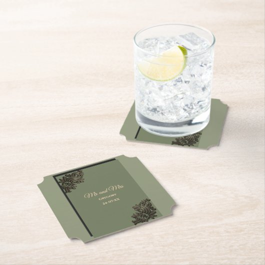 Luxe Moderne Sage groen & goud metallic Kartonnen Onderzetters (Insitu)