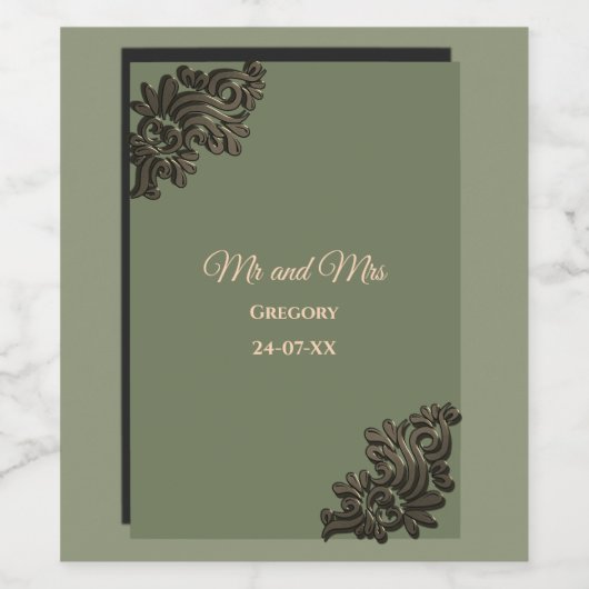 Luxe Moderne Sage groen & goud metallic Wijn Etiket (Enkel label)