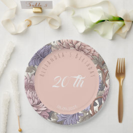 Luxe moderne stijlvolle verjaardagsfeest bloemen papieren bordje