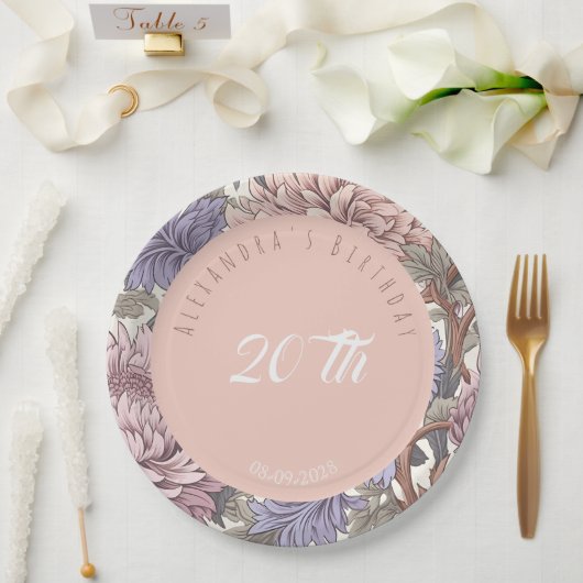 Luxe moderne stijlvolle verjaardagsfeest bloemen papieren bordje (Huwelijk)