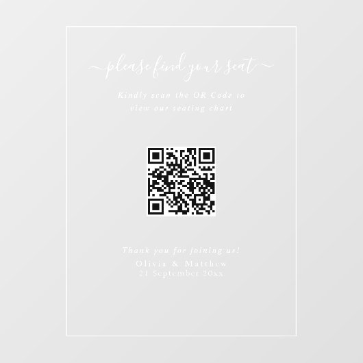 Luxe Moderne Trouw QR-code zitplaatskaart bord Raamsticker (Vel)