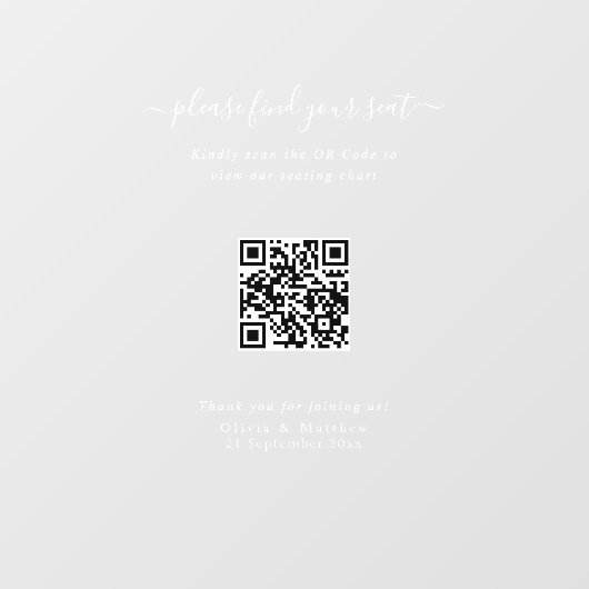Luxe moderne trouw-QR-code zitplaatskaart bord Raamsticker (Vel)