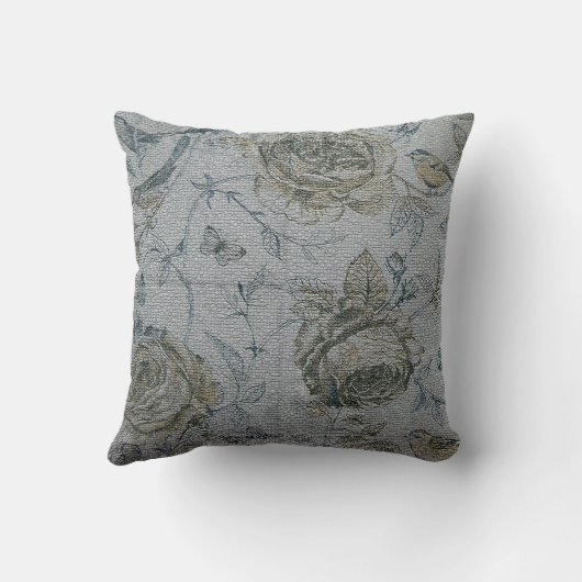 Luxe Moderne Vintage Bloem Roos Kussen (Achterkant)