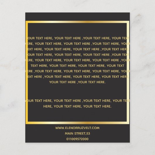 Luxe, moderne zwarte gouddameselegante vormgeving flyer (Achterkant)