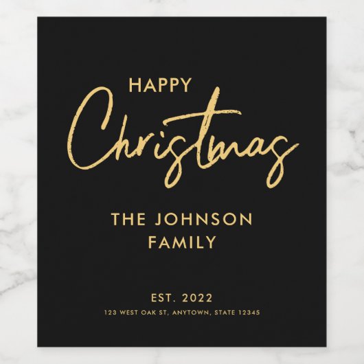 Luxe Moderne Zwarte Kerstmis Wijn Etiket (Enkel label)