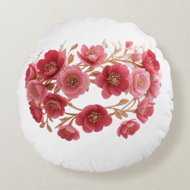 Luxe Moederdag Bloemenkroon Rond Kussen (Voorkant)