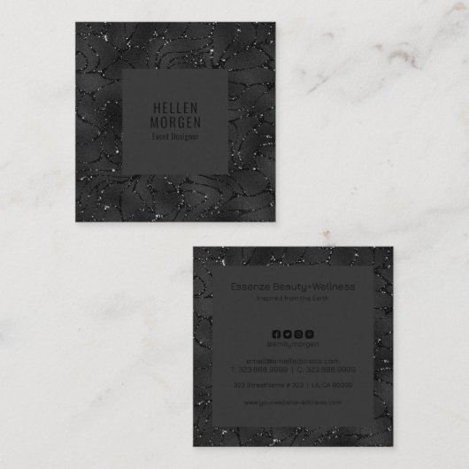 Luxe monochromatische mousserende achtergrond vierkante visitekaartje (Voorkant / Achterkant)