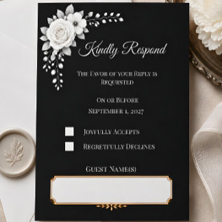 Luxe Monochroom Bruiloft RSVP Kaartje