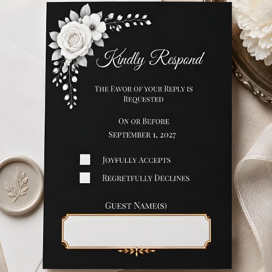 Luxe Monochroom Bruiloft  RSVP Kaartje