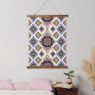 Luxe monochroom en oker tribal medaillon hangend wandkleed