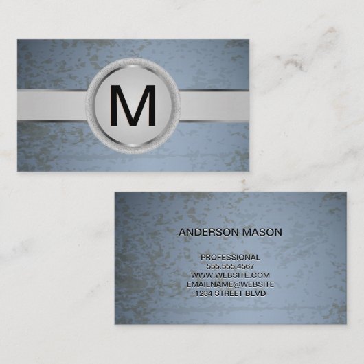 Luxe Monogram Band | Blauwe Grunge Textuur Visitekaartje (Voorkant / Achterkant)
