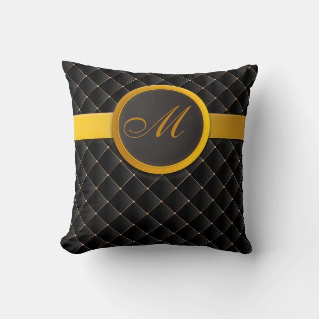 Luxe Monogram Black Diamond Opgelost leder Kussen (Voorkant)