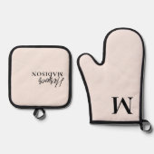 Luxe Monogram Brush Blush Pink Ovenwant & Pannenlap Set (Voorkant)