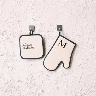 Luxe Monogram Brush Blush Pink Ovenwant & Pannenlap Set