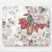 Luxe monogram burgundy floral illustration kant muismat (Voorkant)