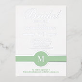 Luxe Monogram Chic Bruiloftsfeest Groen Zilver Folie Uitnodiging (Voorkant)