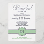 Luxe Monogram Chic Vrijgezellenfeest Green Silver Folie Uitnodiging (Voorkant)