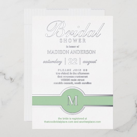 Luxe Monogram Chic Vrijgezellenfeest Green Silver Folie Uitnodiging (Envelop)