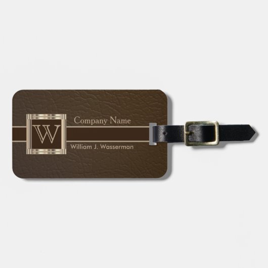 Luxe Monogram Chocolade Leer Bagagelabel (Voorkant horizontaal)