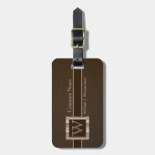 Luxe Monogram Chocolade Leer Bagagelabel (Voorkant verticaal)