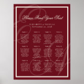 Luxe Monogram Dieprode Trouwzaalstoelen Plan Poster (Voorkant)